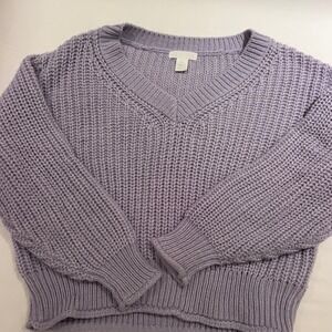 H&M Lavender Purple Knit V Neck Cropped Sweater Size S